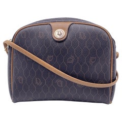 Christian Dior Vintage Grey Honeycomb Logo Canvas Crossbody Bag