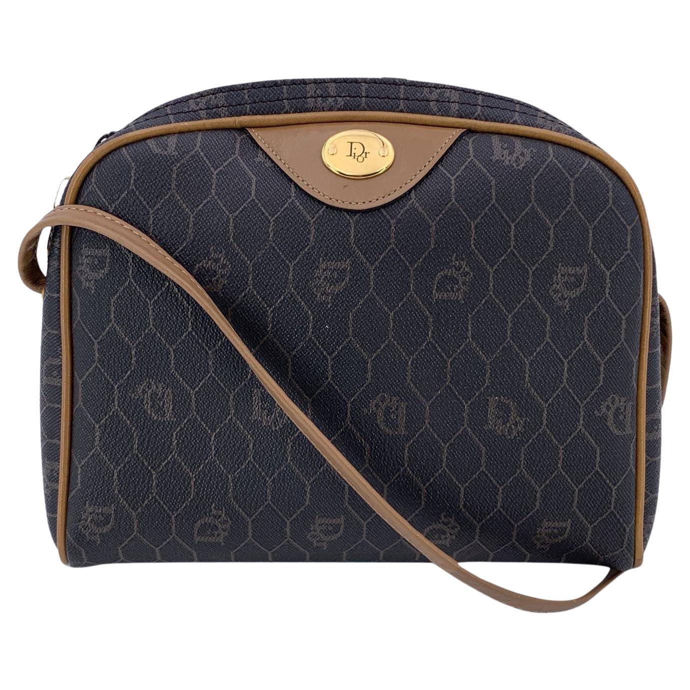 Christian Dior Vintage Grau Logo Canvas Kleine Umhängetasche