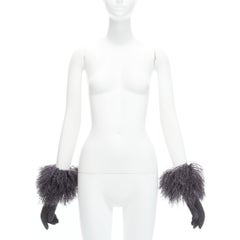 CHRISTIAN DIOR Vintage grey Mongolian shearling fur suede lace panel gloves 7.5