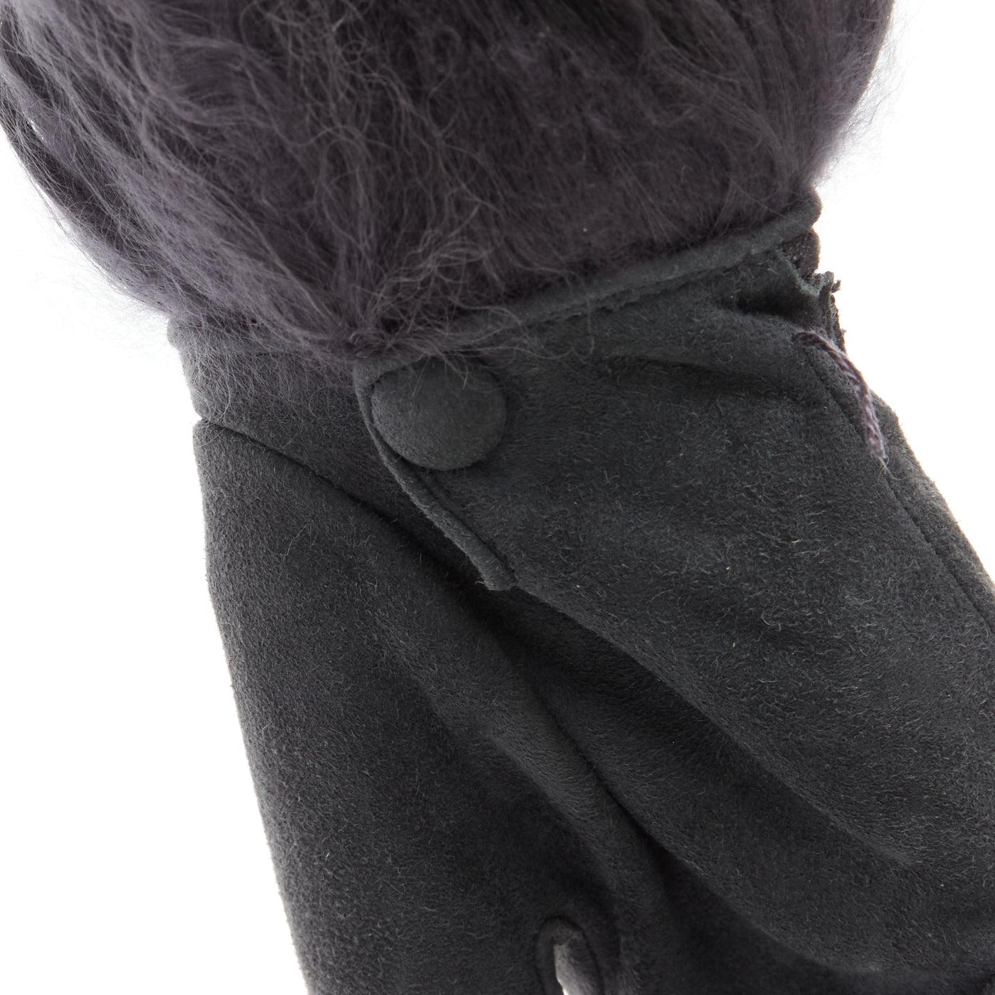Women's CHRISTIAN DIOR Vintage grey Mongolian shearling fur suede lace panel gloves 7.5 For Sale