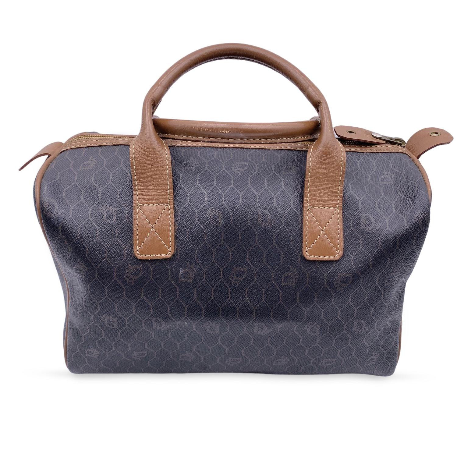 Christian Dior Vintage Grey Monogram Canvas Duffle Boston Bag In Excellent Condition In Rome, Rome