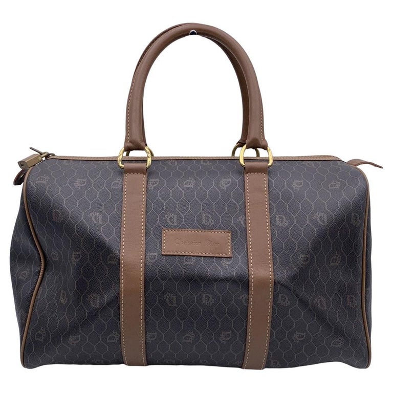 Christian Dior Vintage Grey Monogram Canvas Duffle Boston Bag For Sale
