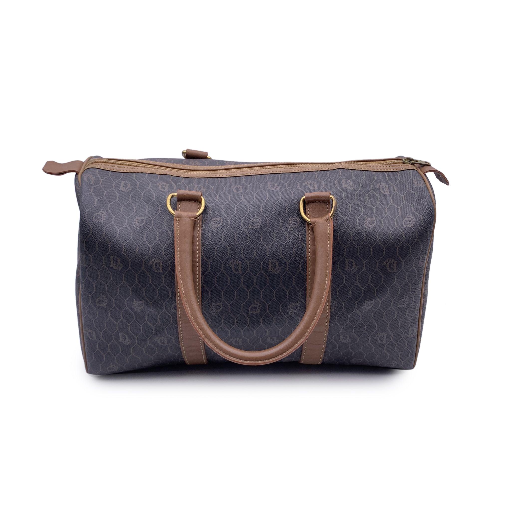 Black Christian Dior Vintage Grey Monogram Canvas Satchel Boston Bag For Sale