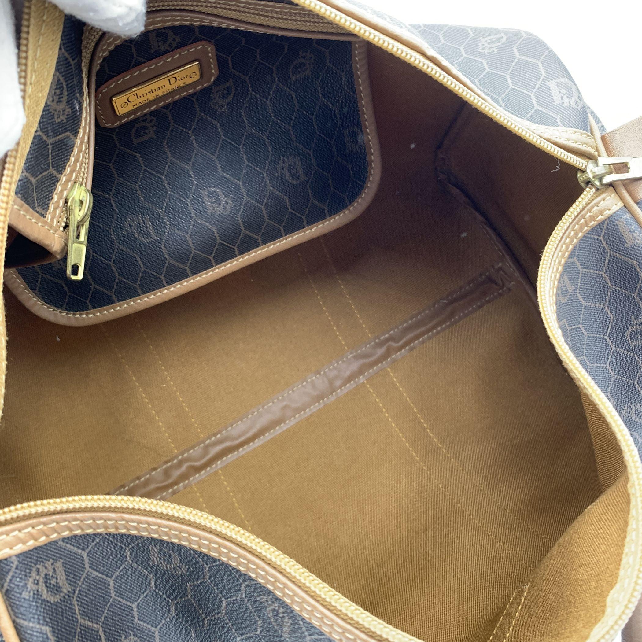 Christian Dior Vintage Grey Monogram Canvas Satchel Boston Bag For Sale 1