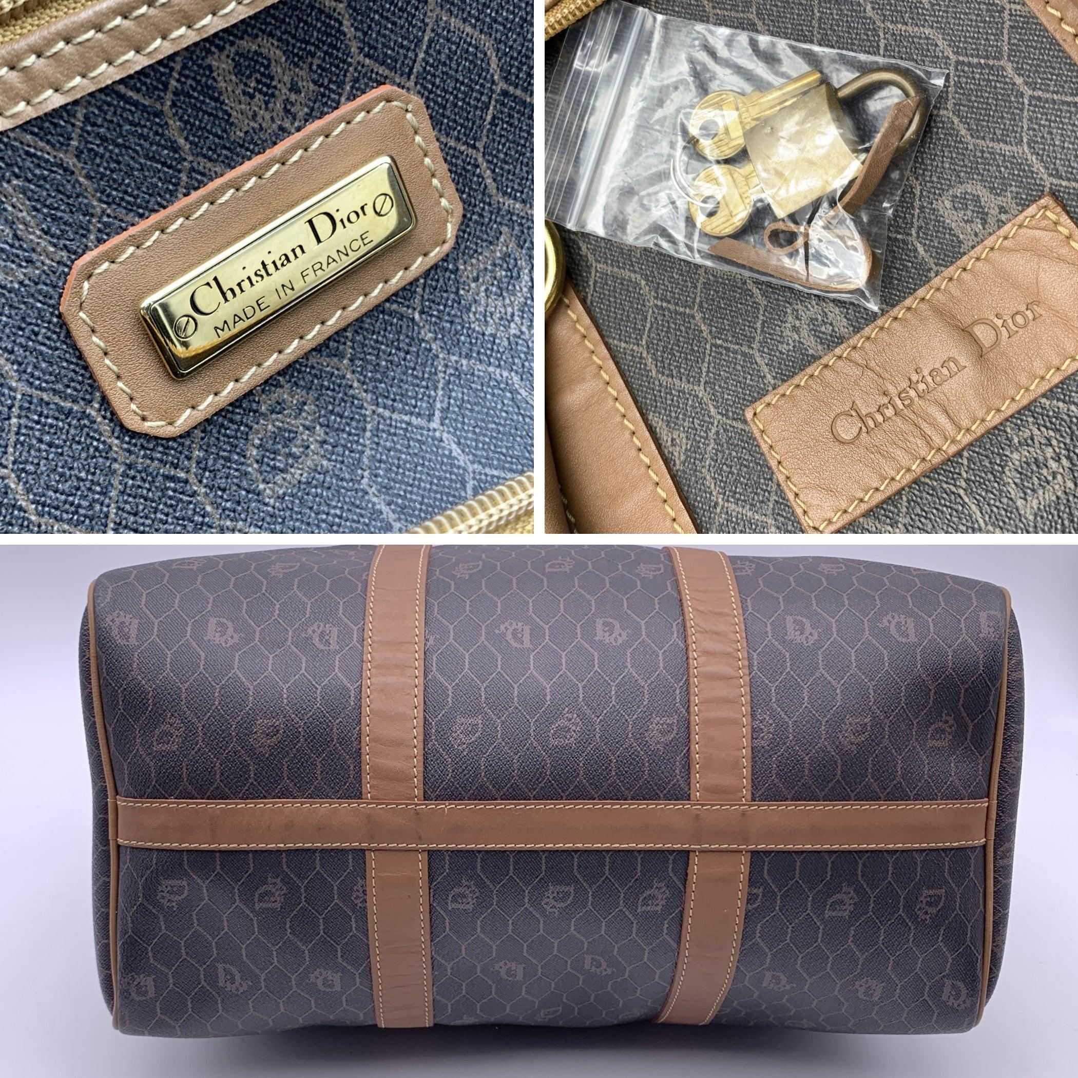 Christian Dior Vintage Grey Monogram Canvas Satchel Boston Bag For Sale 2