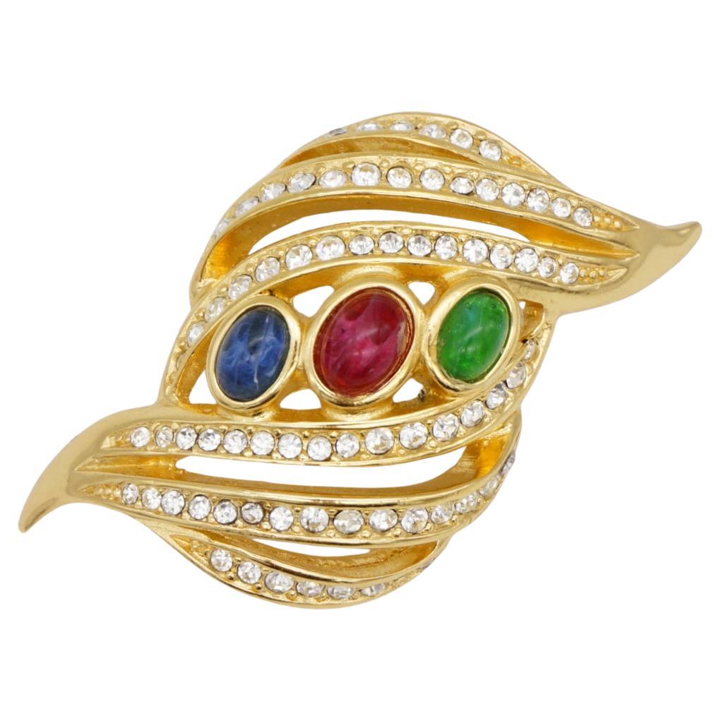 Christian Dior Broche vintage Gripoix en or avec cristaux, saphirs, rubis et émeraudes