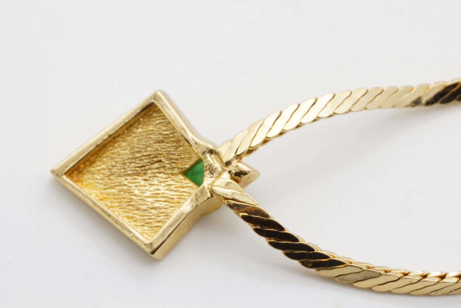 Christian Dior Vintage Gripoix Emerald Diamond Rectangle Crystals Gold Necklace For Sale 8