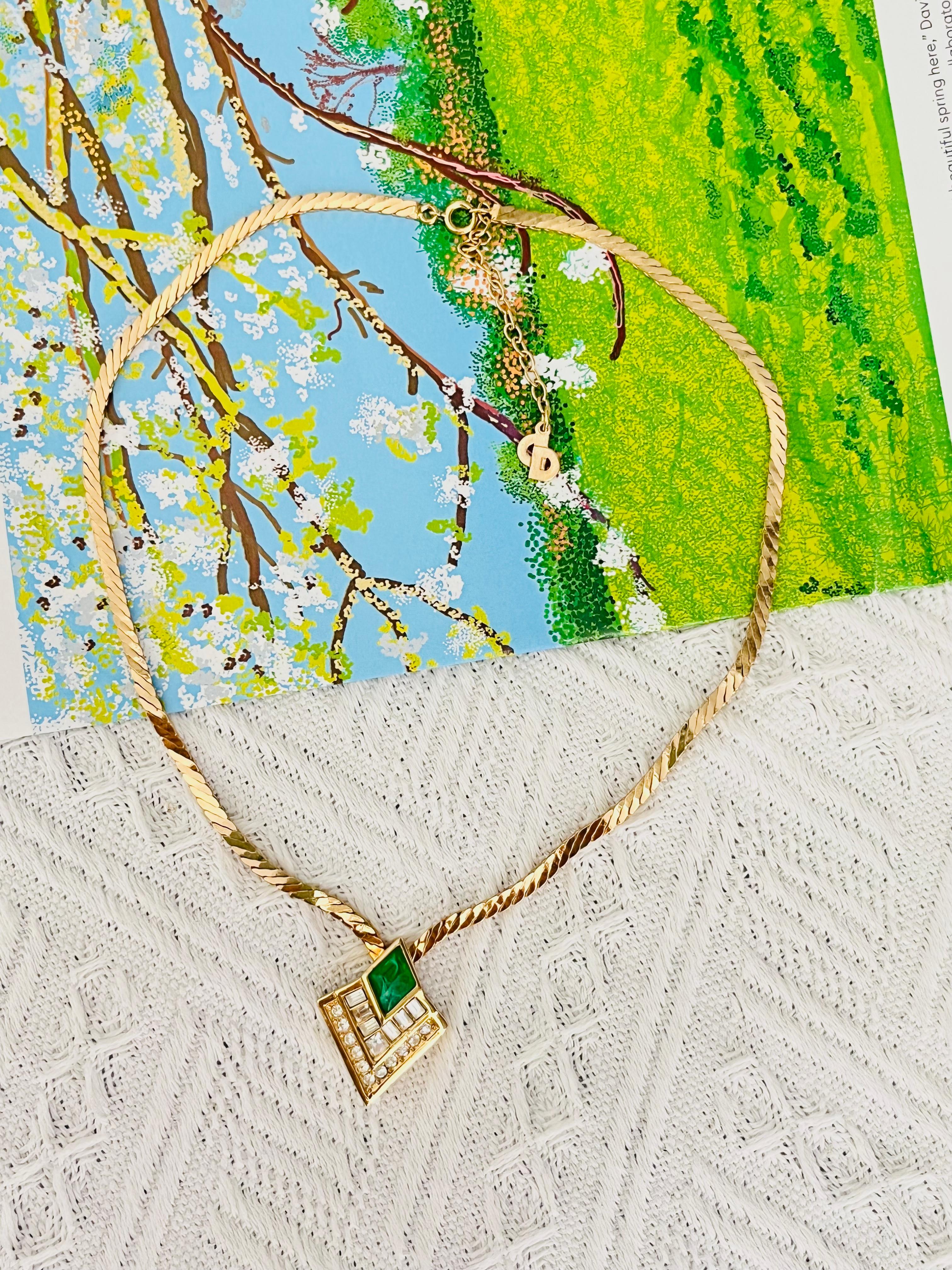 Women's or Men's Christian Dior Vintage Gripoix Emerald Diamond Rectangle Crystals Gold Necklace For Sale