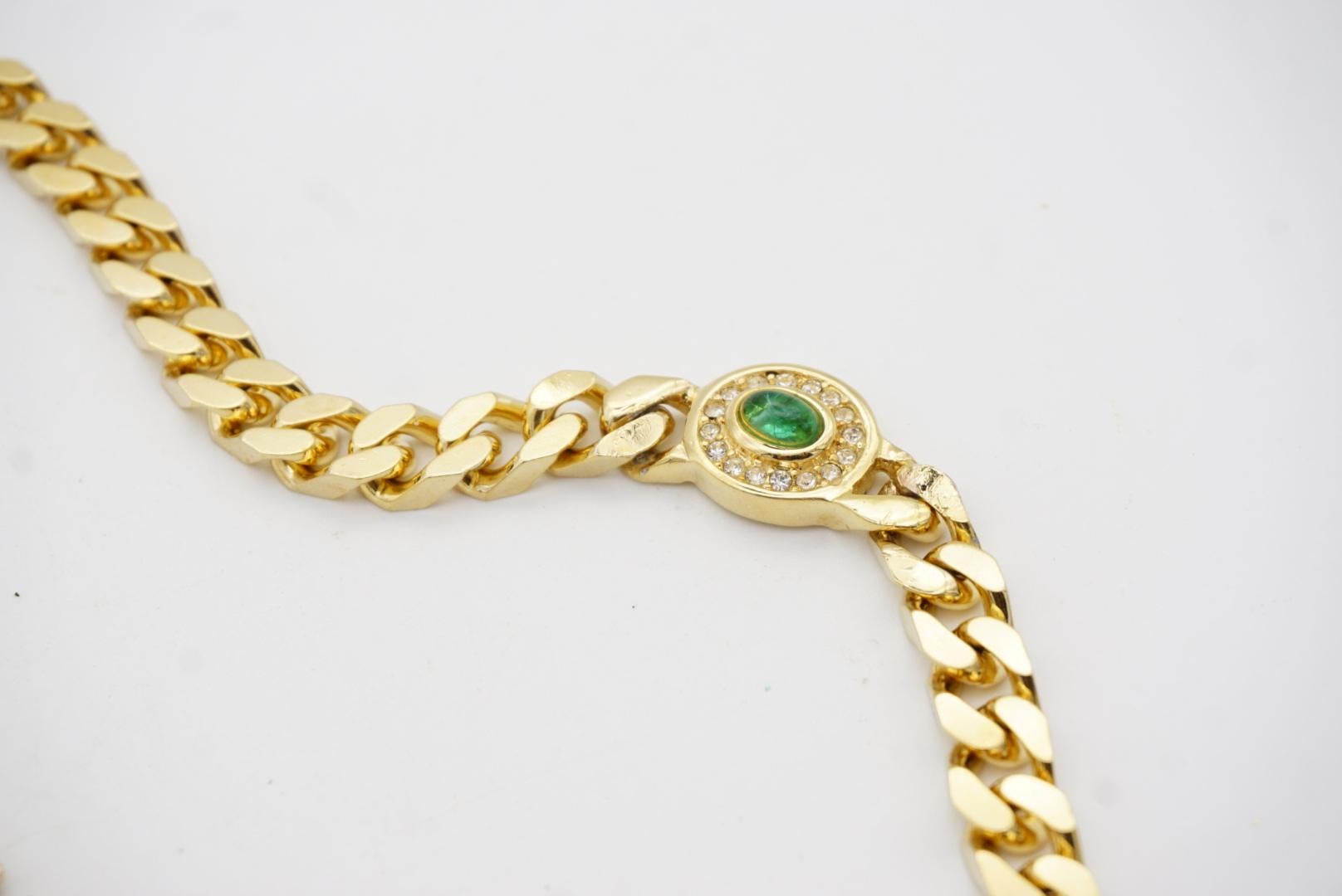 Christian Dior Vintage Gripoix Emerald Green Crystal Oval Cuban Chain Necklace 6
