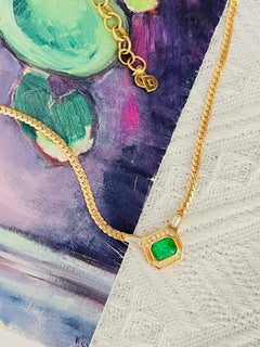 Christian Dior Vintage Gripoix Emerald Green Crystals Octagon Marble Necklace