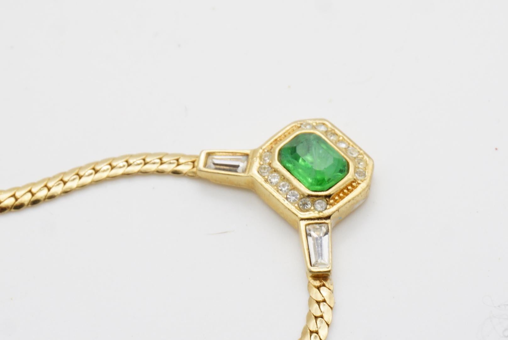 Christian Dior Vintage Gripoix Emerald Octagon Marble Green Crystals Necklace For Sale 6