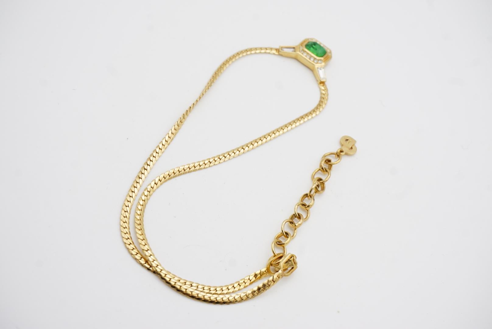Christian Dior Vintage Gripoix Emerald Octagon Marble Green Crystals Necklace For Sale 9