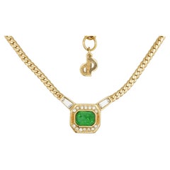 Christian Dior Vintage Gripoix Emerald Octagon Marble Green Crystals Necklace