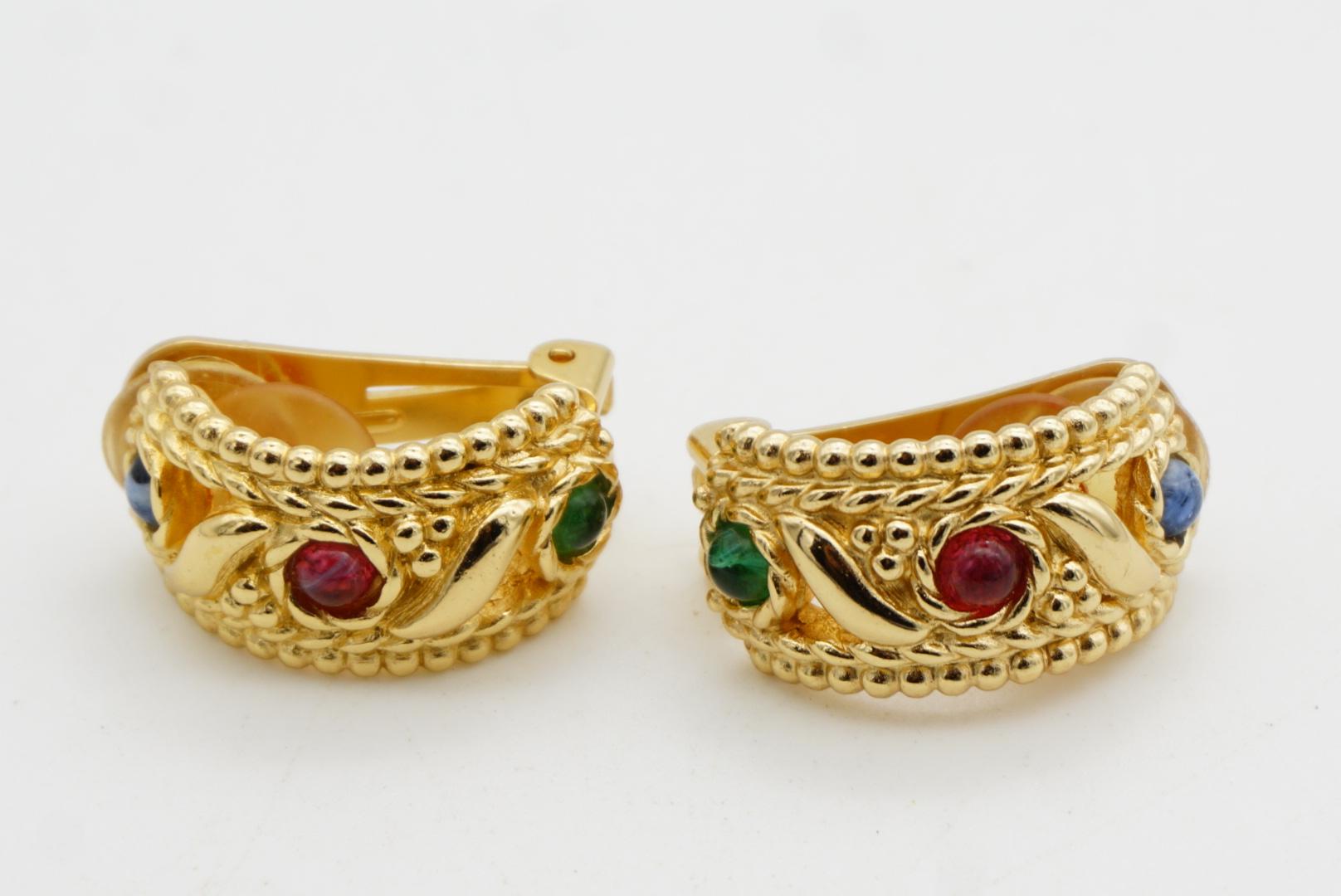 Christian Dior Vintage Gripoix Emerald Ruby Sapphire Crystals Domed Earrings For Sale 6