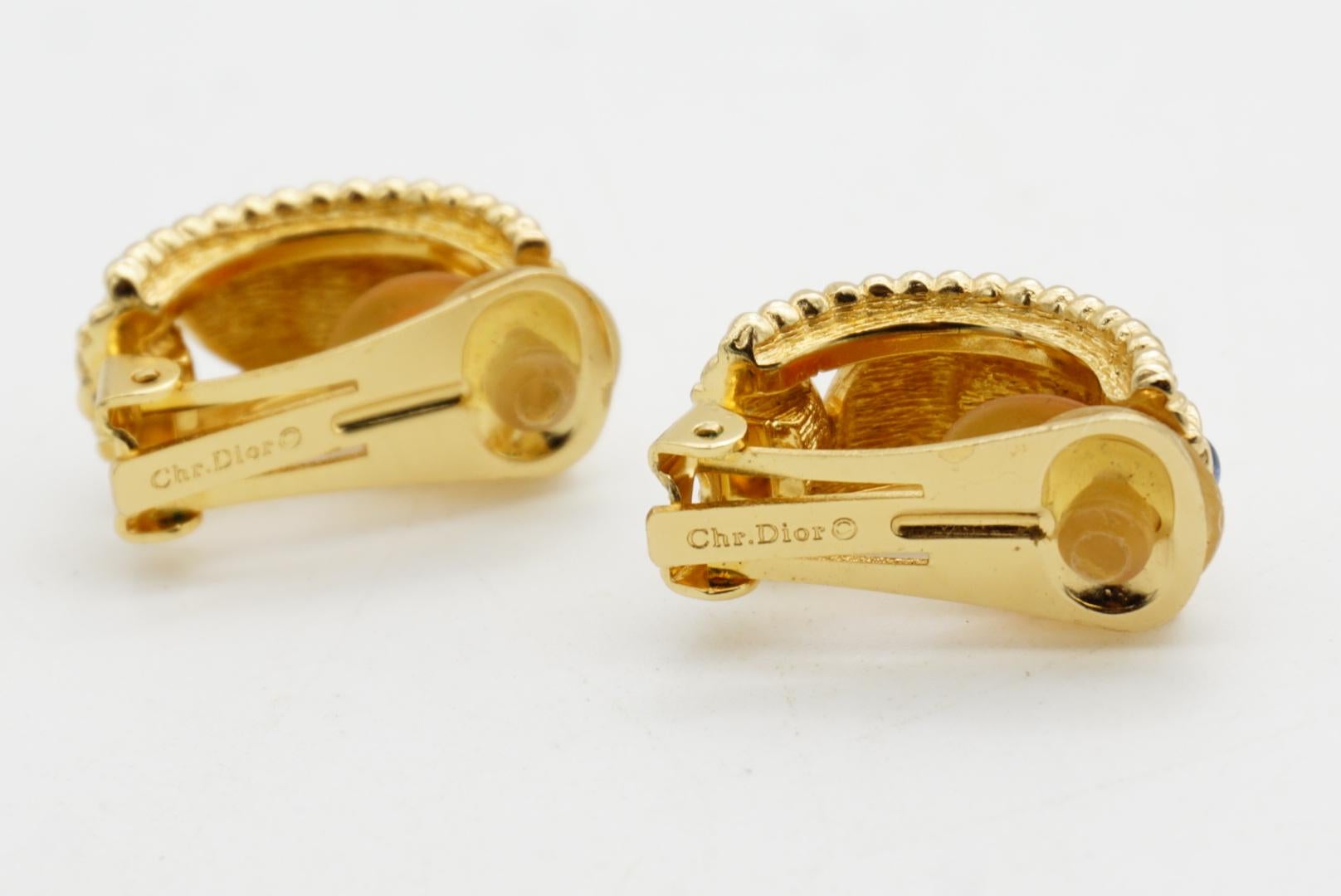 Christian Dior Vintage Gripoix Emerald Ruby Sapphire Crystals Domed Earrings For Sale 7