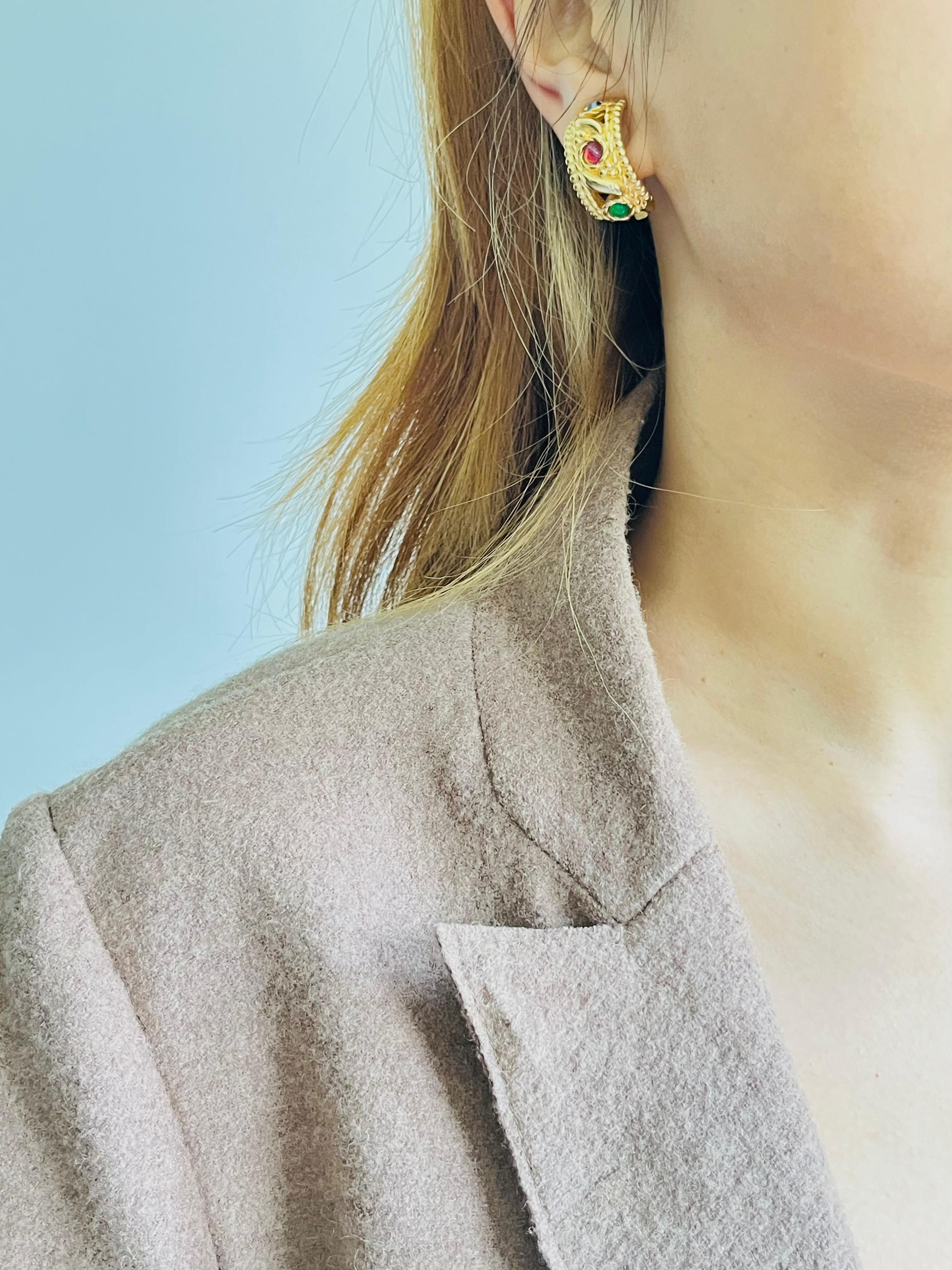 Women's or Men's Christian Dior Vintage Gripoix Emerald Ruby Sapphire Crystals Domed Earrings For Sale