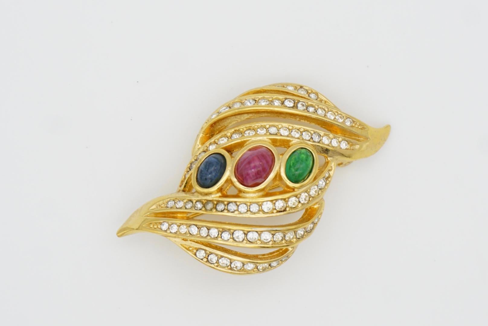 Christian Dior Vintage Gripoix Esmeralda Rubí Zafiro Cristales Calados Broche en venta 6