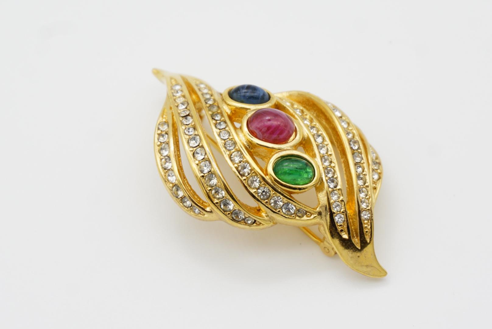 Christian Dior Vintage Gripoix Esmeralda Rubí Zafiro Cristales Calados Broche en venta 7