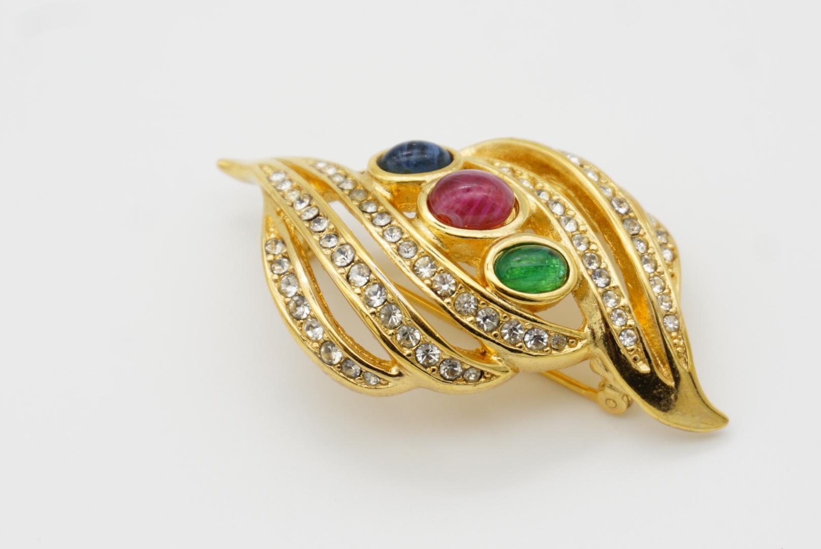 Christian Dior Vintage Gripoix Emerald Ruby Sapphire Crystals Openwork Brooch For Sale 8