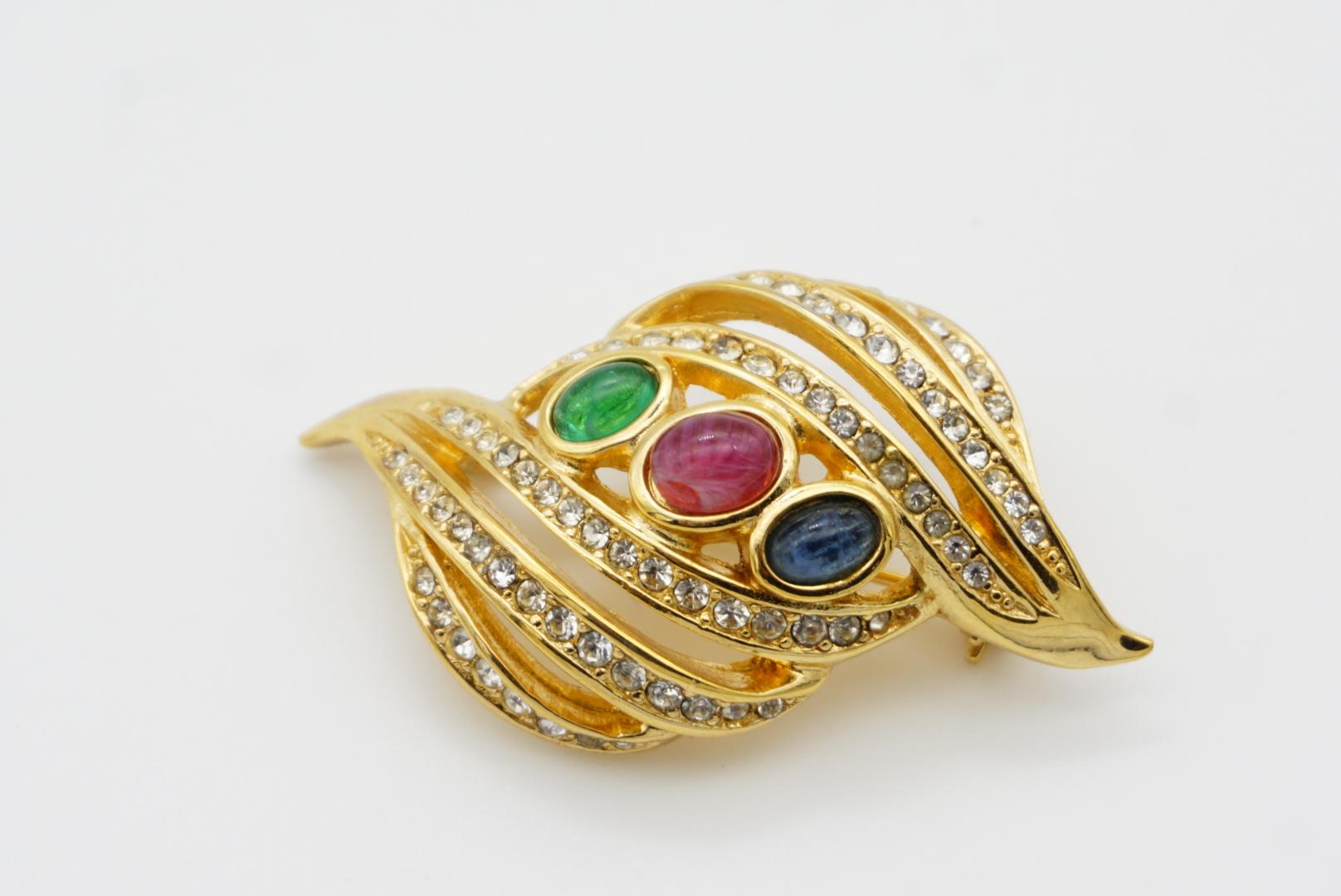 Christian Dior Broche ajourée vintage Gripoix, émeraude, rubis, saphir et cristaux en vente 8