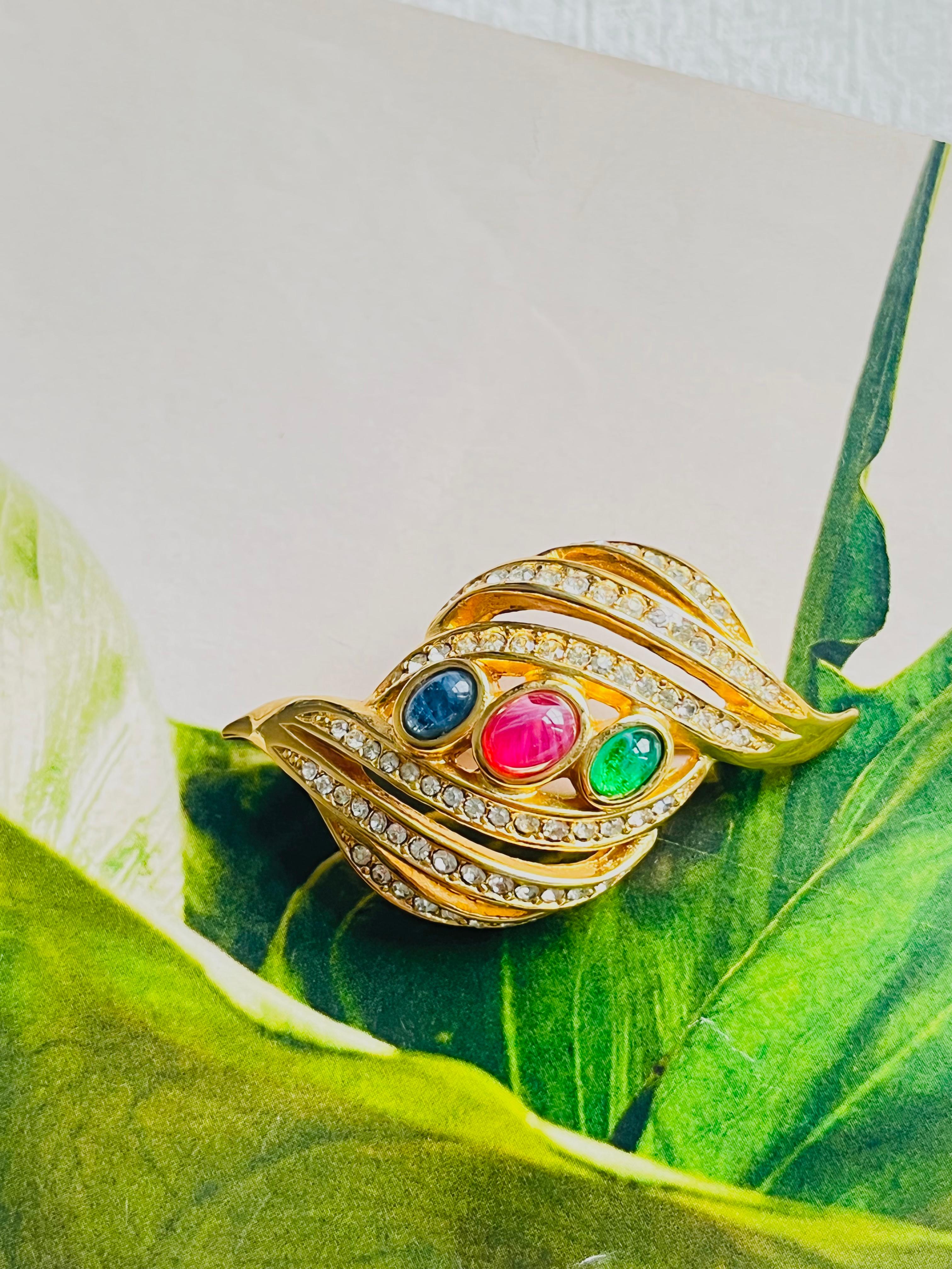 Christian Dior Vintage Gripoix Esmeralda Rubí Zafiro Cristales Calados Broche Art Decó en venta