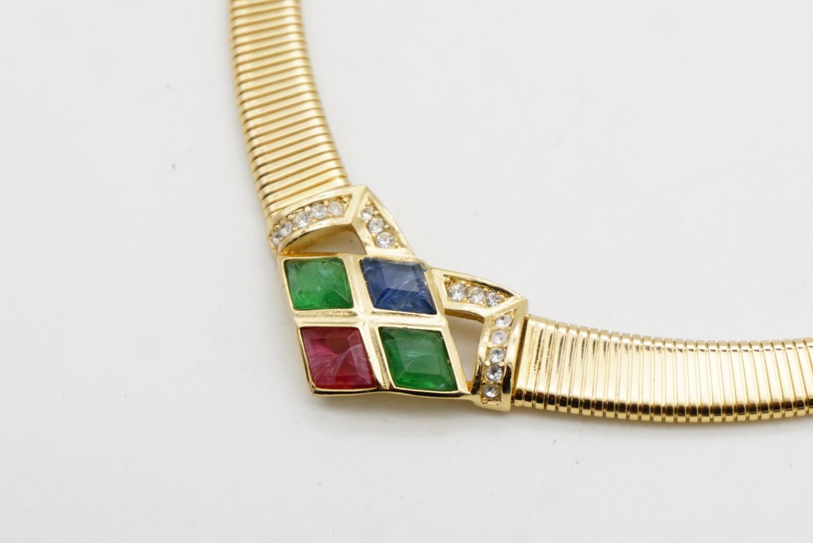 Christian Dior Vintage Gripoix Emerald Sapphire Ruby Crystals Omega Necklace For Sale 5