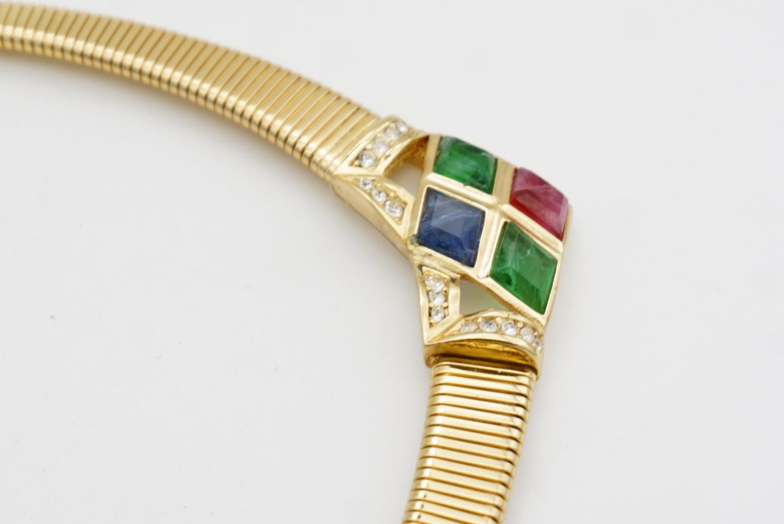 Christian Dior Vintage Gripoix Emerald Sapphire Ruby Crystals Omega Necklace For Sale 6