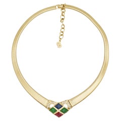 Christian Dior Vintage Gripoix Gold Red Emerald Sapphire Ruby Omega Necklace