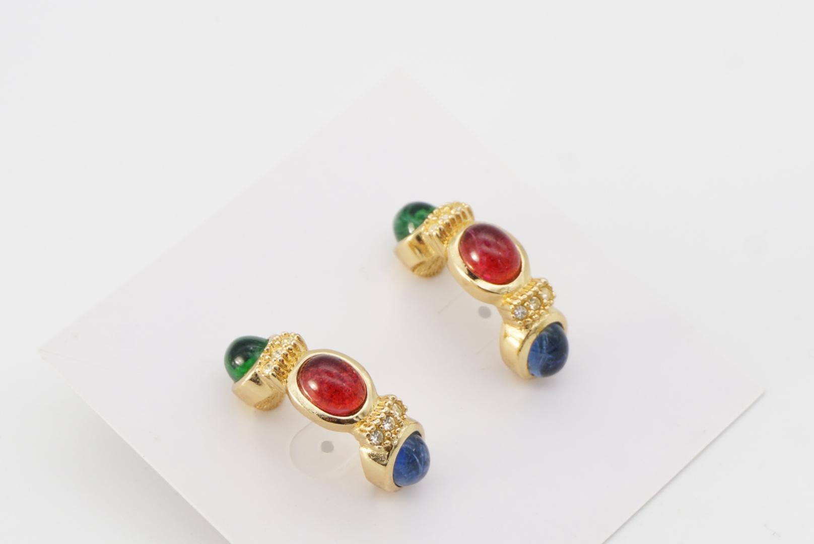 Christian Dior Vintage Gripoix Sapphire Ruby Emerald Crystal Hoop Dome Earrings For Sale 6