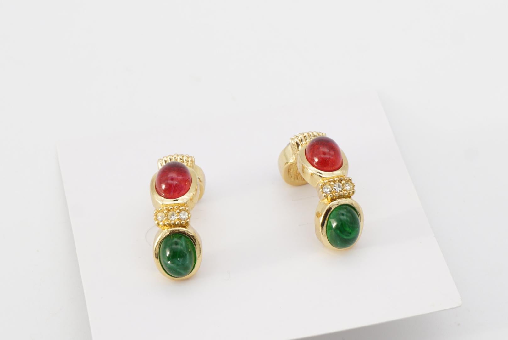 Christian Dior Vintage Gripoix Sapphire Ruby Emerald Crystal Hoop Dome Earrings For Sale 8