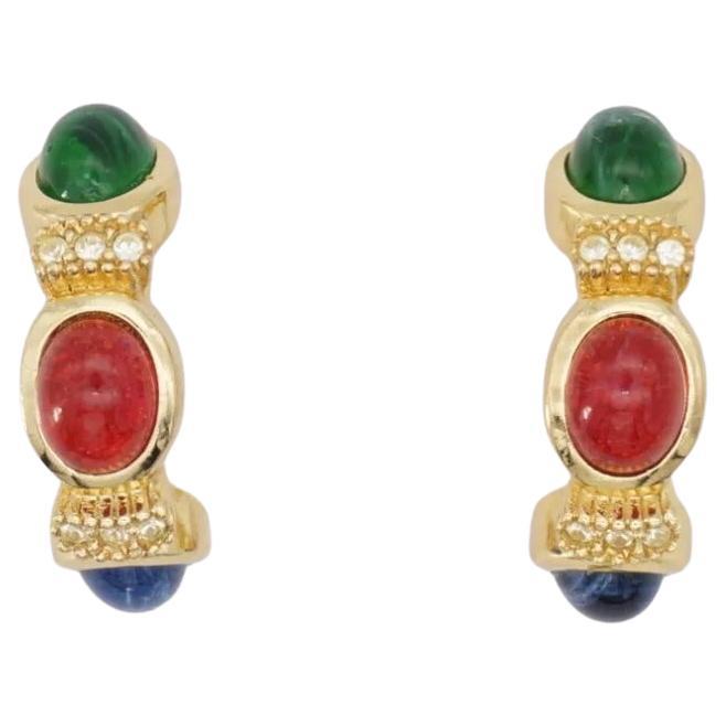 Christian Dior Vintage 1980s Classic Gripoix Sapphire Ruby Emerald Crystal Hoop Dome C Pierced Earrings, Gold Tone

Very excellent condition, very new. Rare to find. 100% Genuine.

A very beautiful pair of earrings by DIOR, signed at the