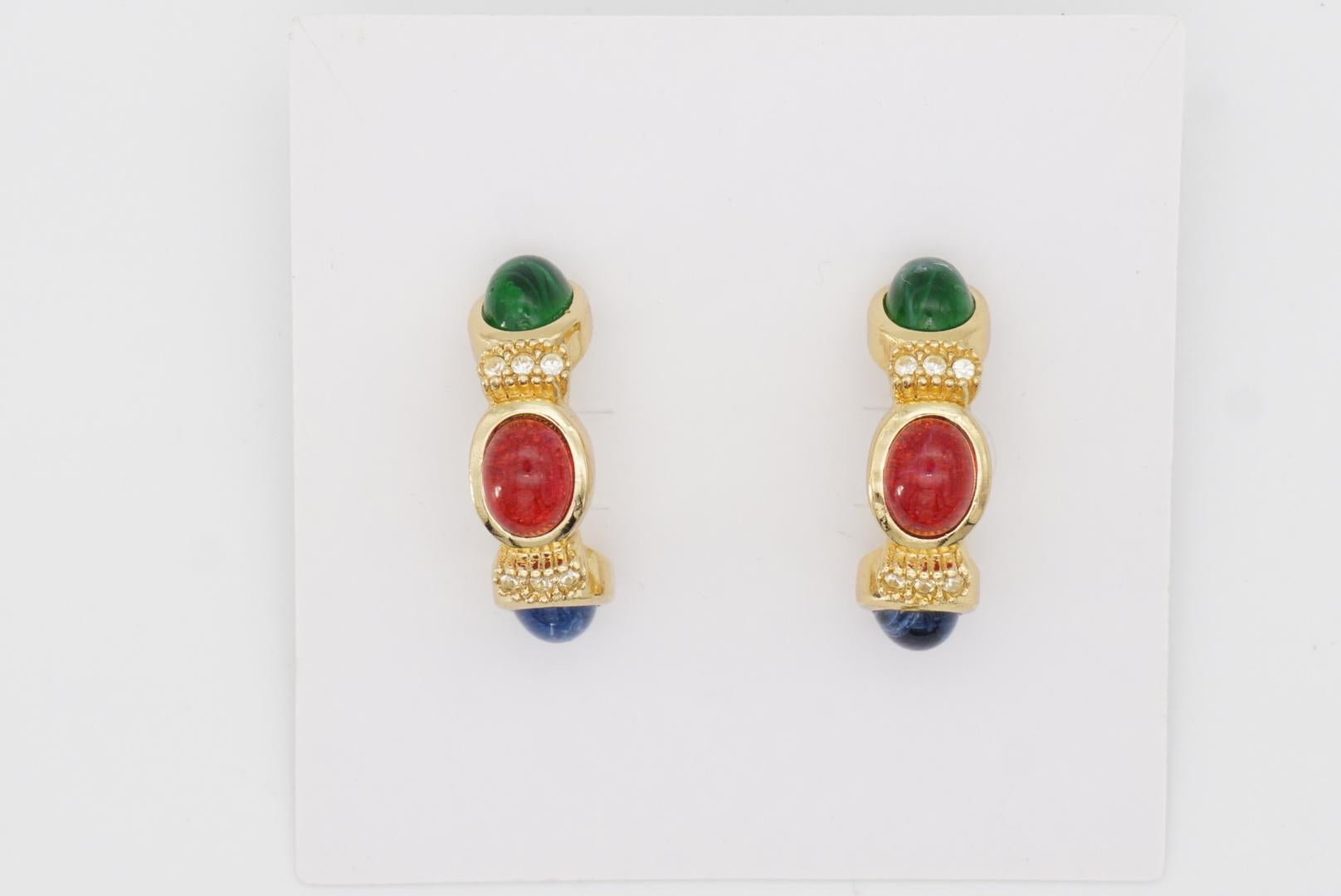 Christian Dior Vintage Gripoix Sapphire Ruby Emerald Crystal Hoop Dome Earrings For Sale 4