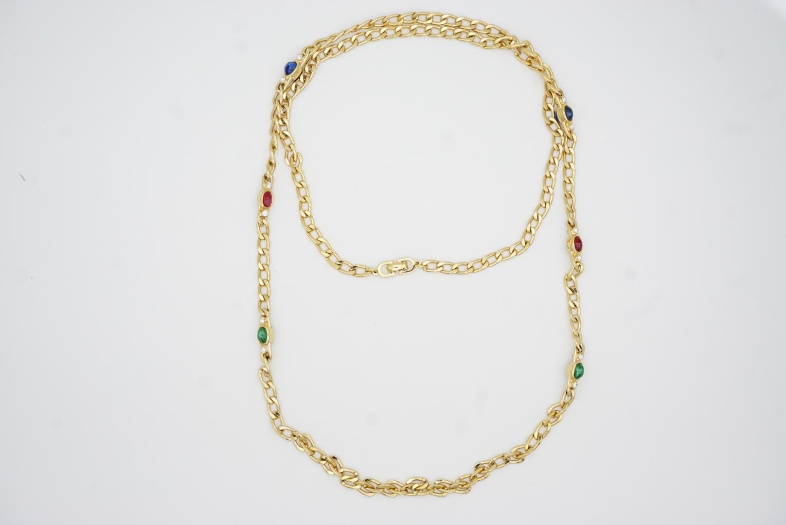 Christian Dior Vintage Gripoix Sapphire Ruby Emerald Double Side Long Necklace For Sale 5