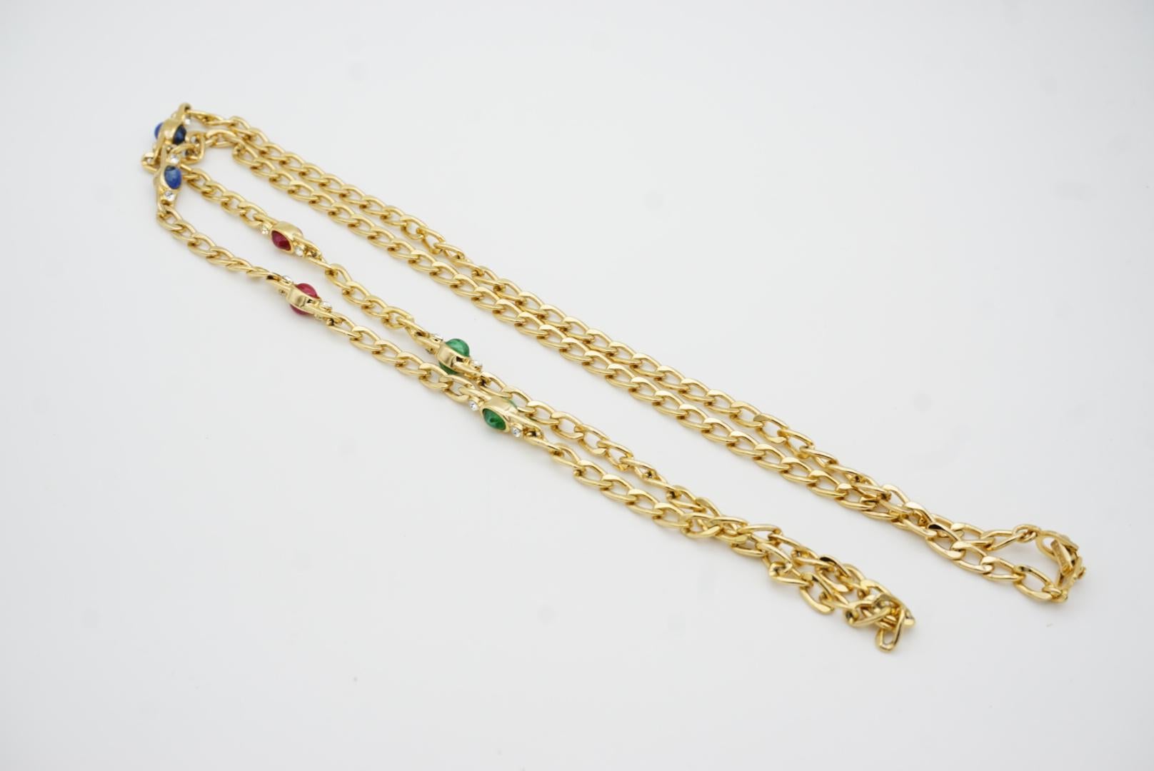 Christian Dior Vintage Gripoix Sapphire Ruby Emerald Double Side Long Necklace 7
