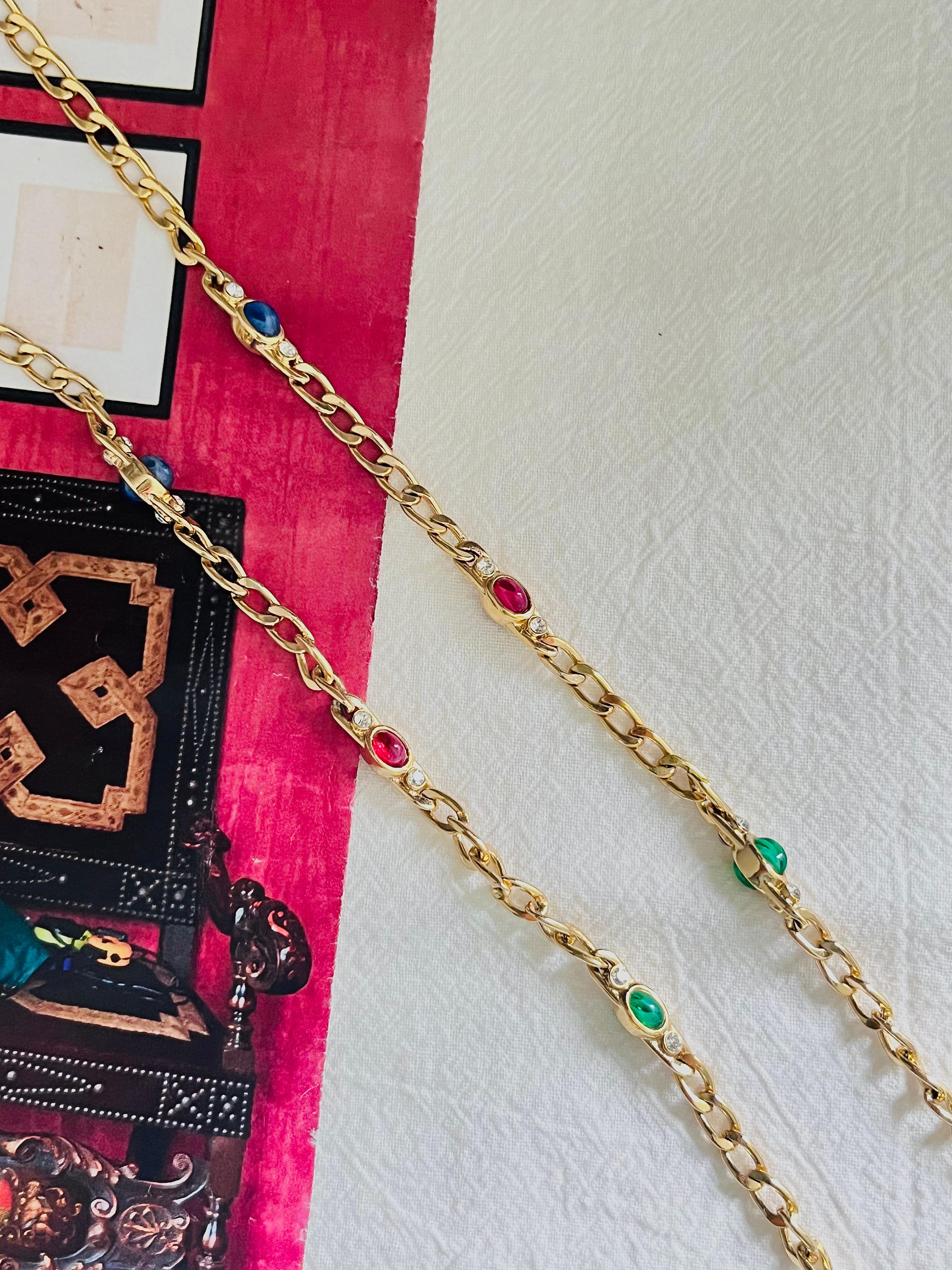 Baroque Christian Dior Vintage Gripoix Sapphire Ruby Emerald Double Side Long Necklace For Sale