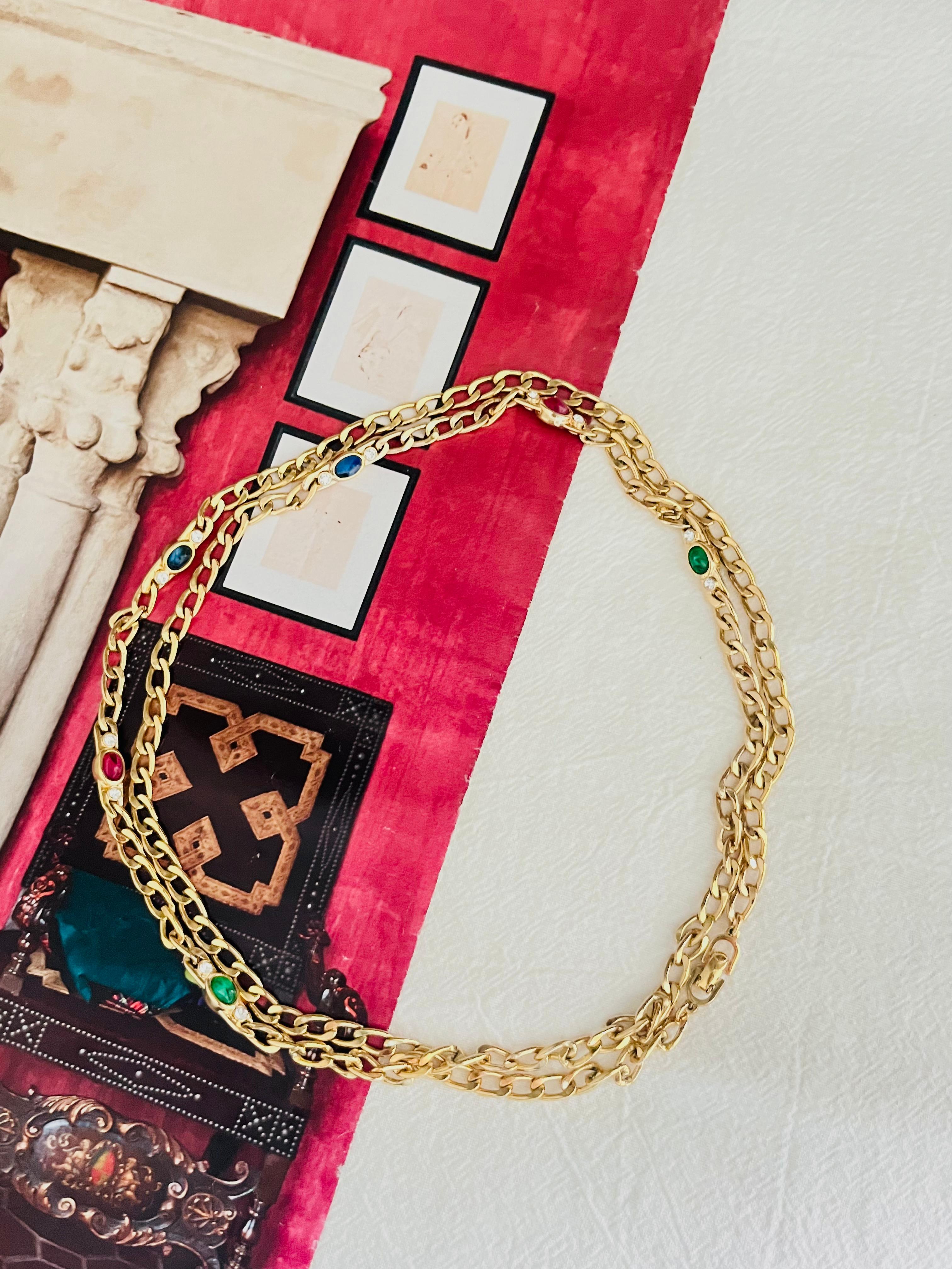 Christian Dior Vintage Gripoix Sapphire Ruby Emerald Double Side Long Necklace In Excellent Condition For Sale In Wokingham, England