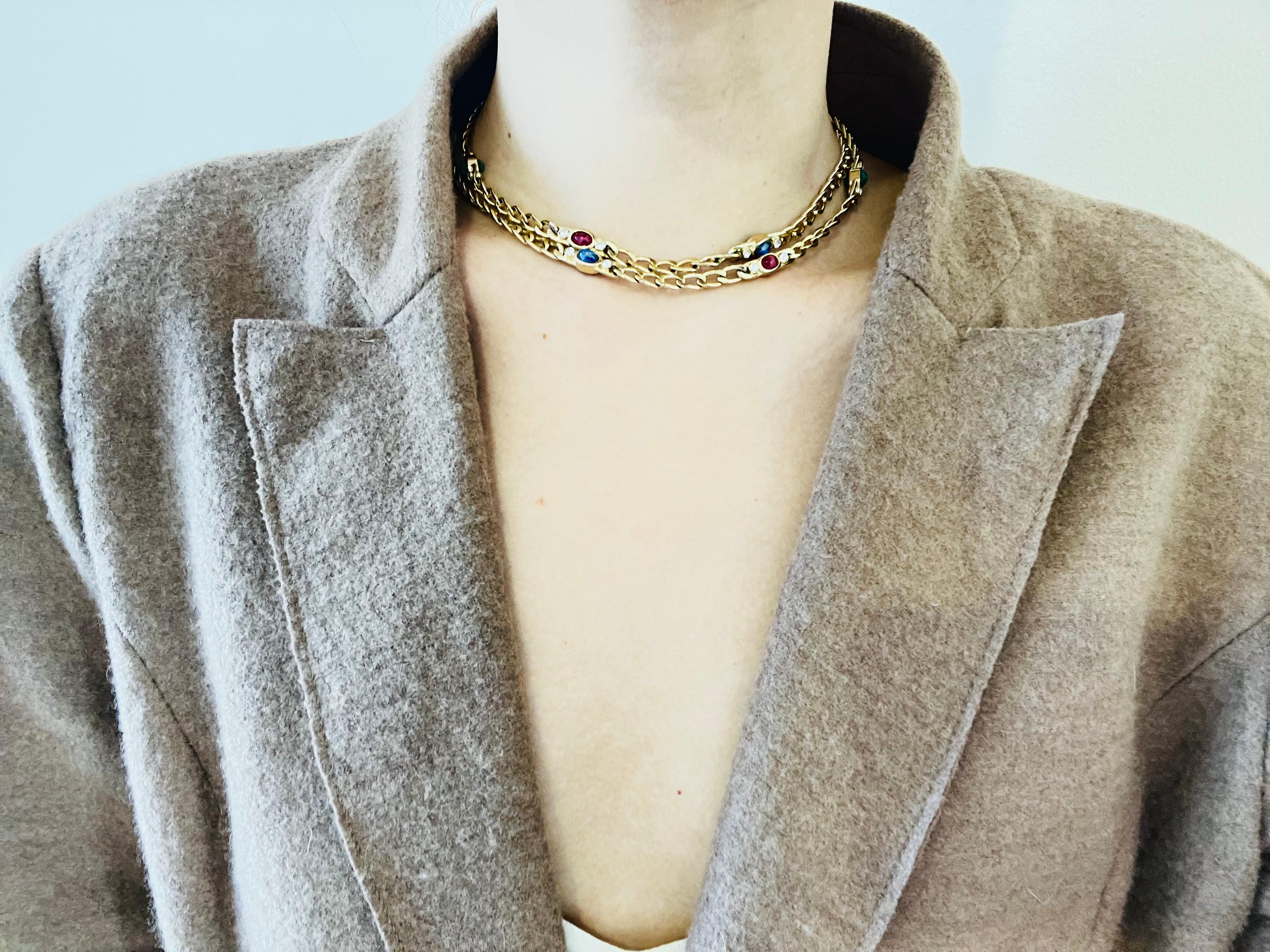 Christian Dior Vintage Gripoix Sapphire Ruby Emerald Double Side Long Necklace For Sale 2