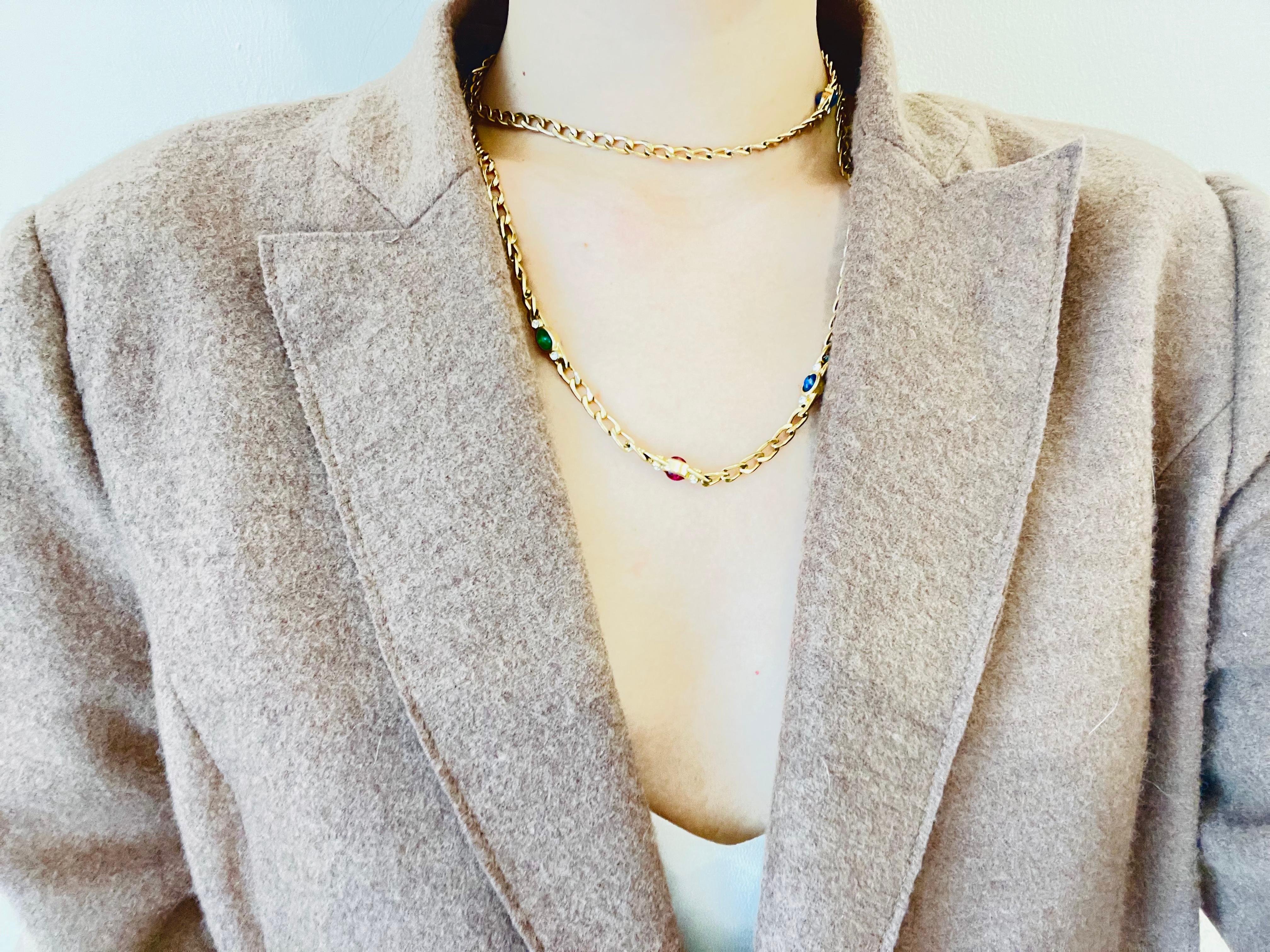 Christian Dior Vintage Gripoix Sapphire Ruby Emerald Double Side Long Necklace For Sale 3