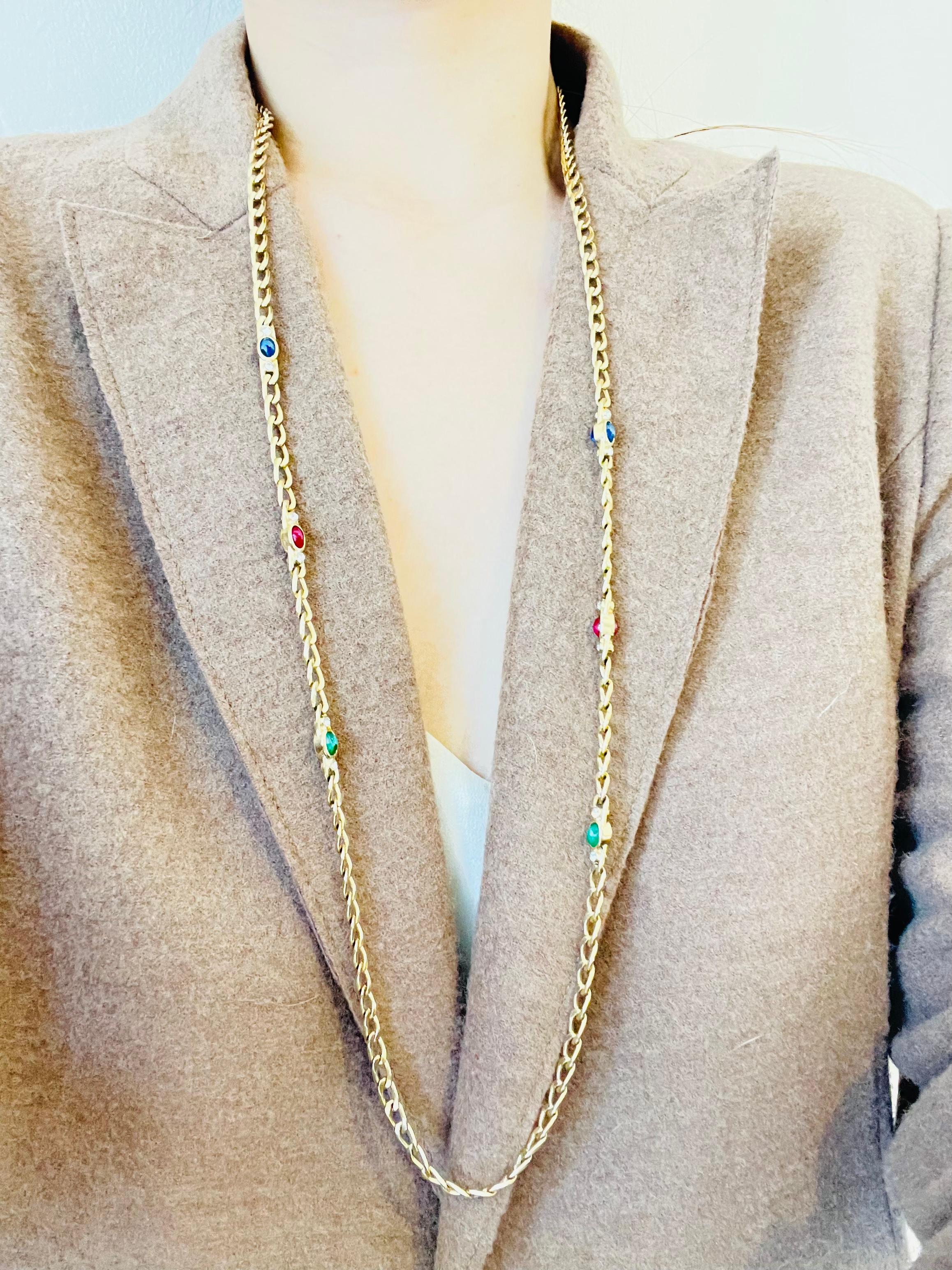 Christian Dior Vintage Gripoix Sapphire Ruby Emerald Double Side Long Necklace For Sale 4
