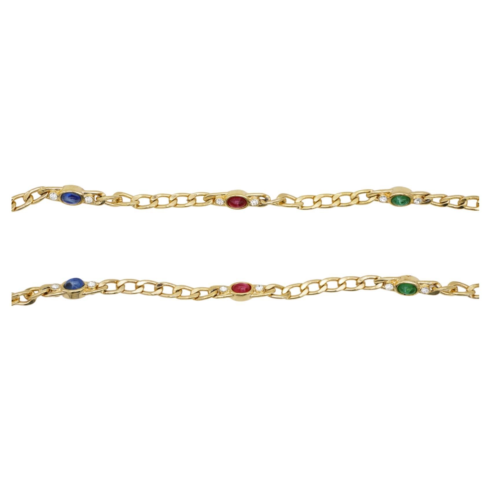 Christian Dior Vintage Gripoix Sapphire Ruby Emerald Double Side Long Necklace