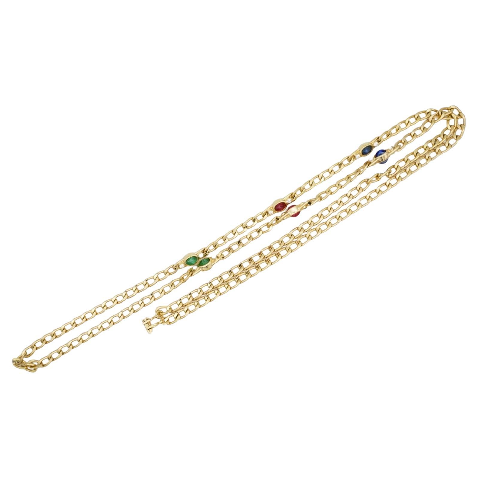 Christian Dior Vintage Gripoix Sapphire Ruby Emerald Double Side Long Necklace For Sale