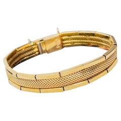 Christian Dior Vintage GROSSE 1959 Gold Woven Mesh Link Ridged Hinged Bracelet