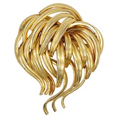 Christian Dior Vintage GROSSE 1960 Rare Gold Bouquet Wave Leaf Openwork Brooch