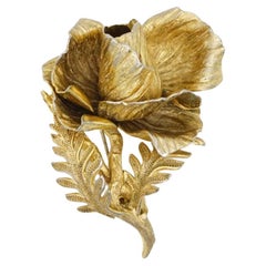 Christian Dior Vintage GROSSE 1961 – Seltene, große Brosche aus Gold in Form einer Rosenblüte mit Blättern