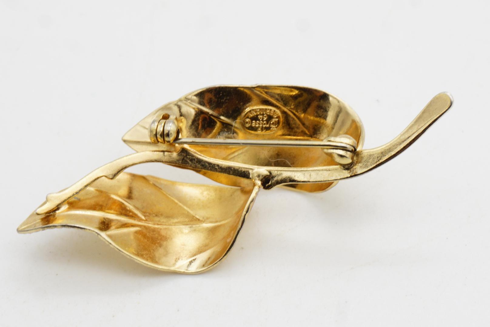 Christian Dior Vintage GROSSE 1964 Gold Double Long Leaf Curled