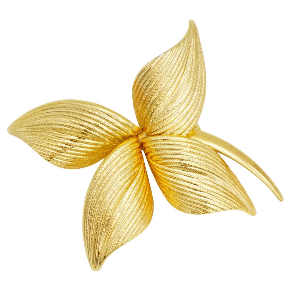 Christian Dior Vintage GROSSE 1964 Rare Gold Four Curled Swirl Wavy Leaf Brooch