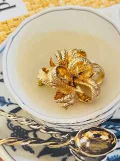 Christian Dior Vintage GROSSE 1965 Gold Large 3D Curled Leaf Ribbon Bow Brooch