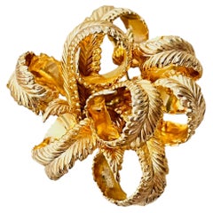 Christian Dior Vintage GROSSE 1965 Gold Large 3D Curled Leaf Ribbon Bow Brooch