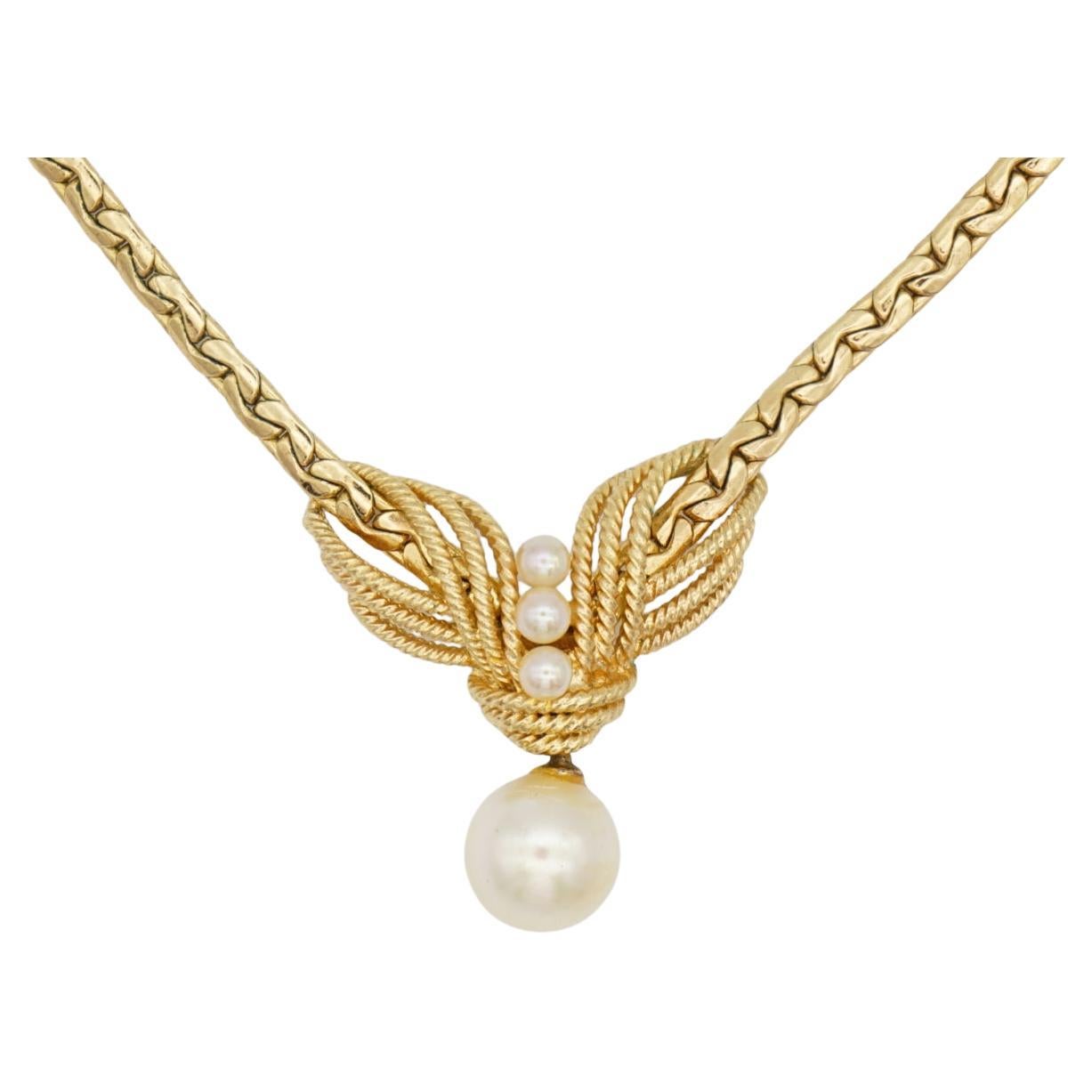 Christian Dior Vintage GROSSE 1965 Gold White Pearl Woven Drop Pendant Necklace For Sale