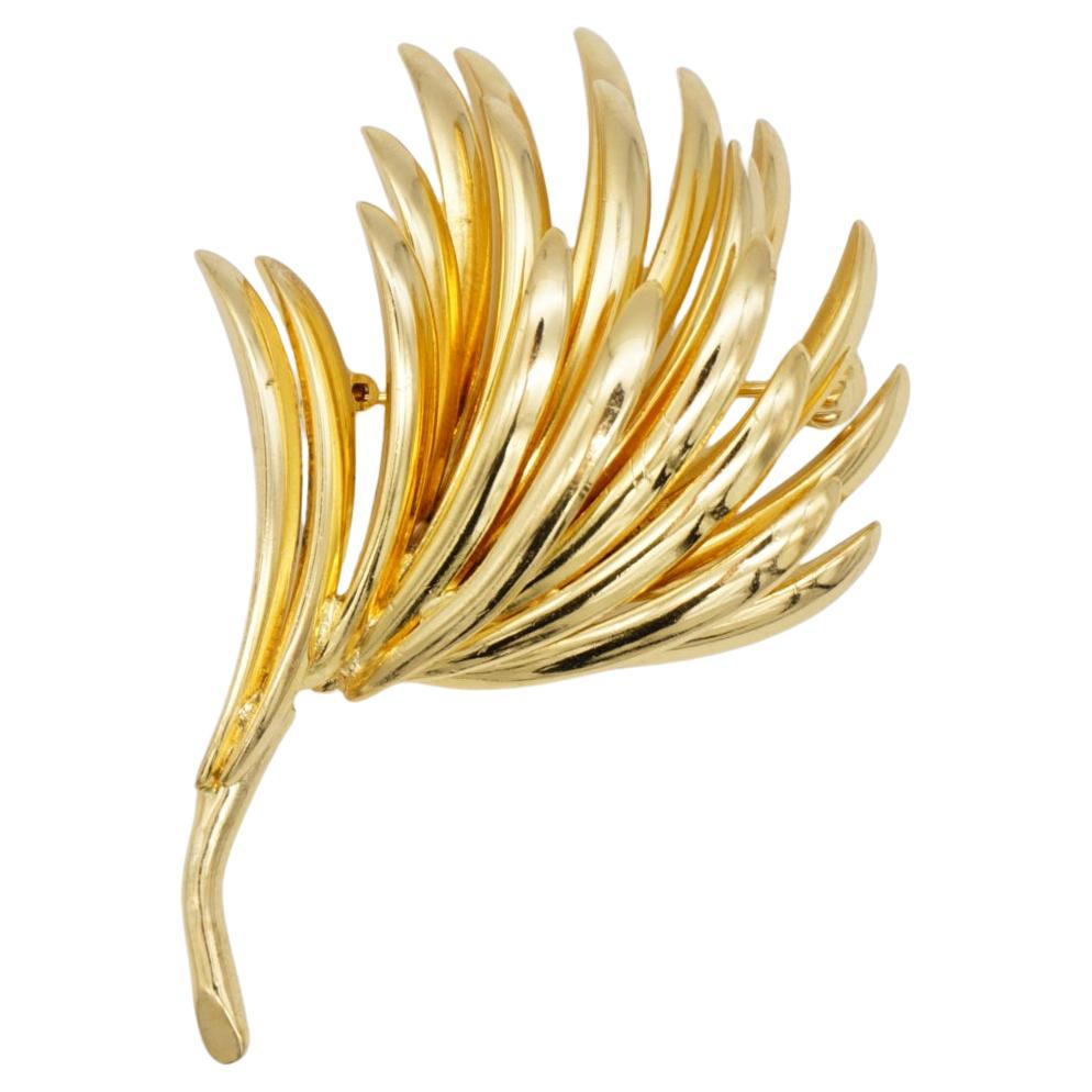 Christian Dior Vintage GROSSE 1970 Gold Vivid Windy Leaf Tree Dandelion Brooch